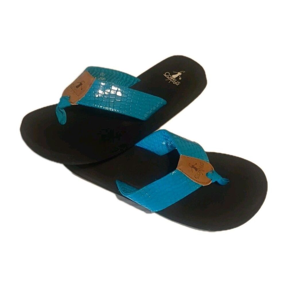 Corkys Sandals Womens Sz-9  Flip Flop Thong Blue Toe Post Comfort Slip On Flats